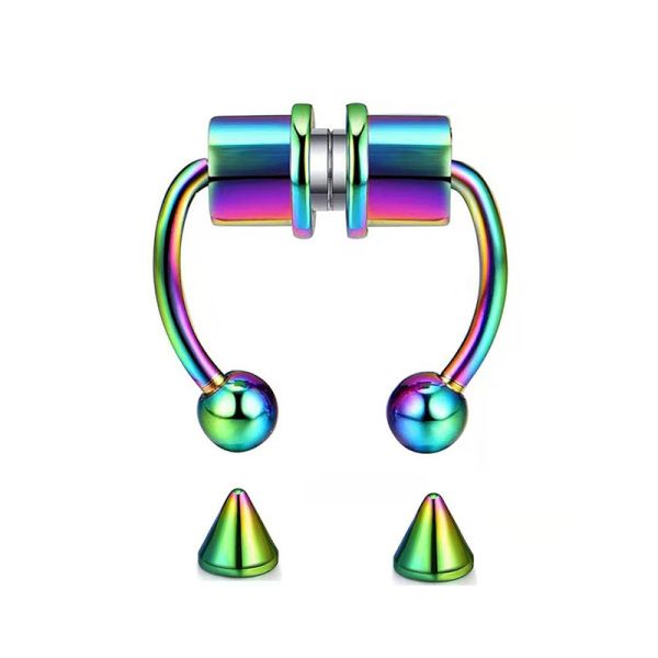 Fake Nose Ring Magnetic Horseshoe Non Piercing Hoop Jewelry for Women Punk Style Stainless Steel Men Nose Studs Reusable Unisex