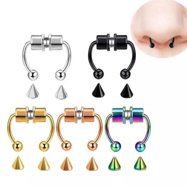 Fake Nose Ring Magnetic Horseshoe Non Piercing Hoop Jewelry for Women Punk Style Stainless Steel Men Nose Studs Reusable Unisex