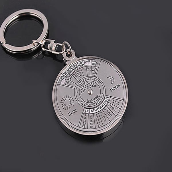50 Years Perpetual Calendar Keyring Keychain Silver Alloy Key Chain Ring Keyfob