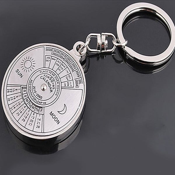 50 Years Perpetual Calendar Keyring Keychain Silver Alloy Key Chain Ring Keyfob