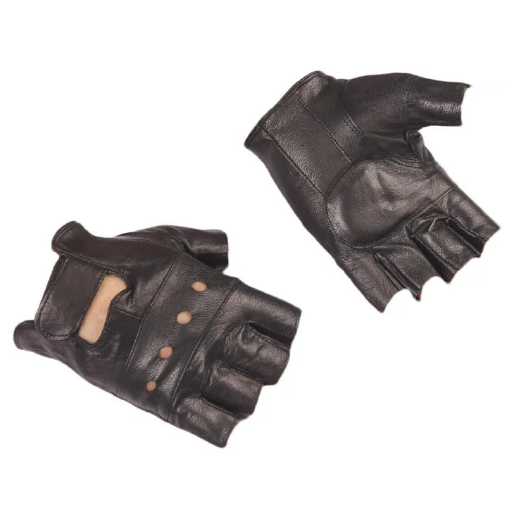Men Genuine Leather Half Finger Gloves Sport Driving Slip-resistant Luvas Leather Fingerless Gym Fitness Gloves Sports Guantes