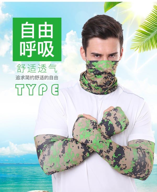 2 Pcs UV Sun Protection Set Neck Gaiter Face Cover Scarf Cooling Arm Sleeves for Cycling Running Fishing