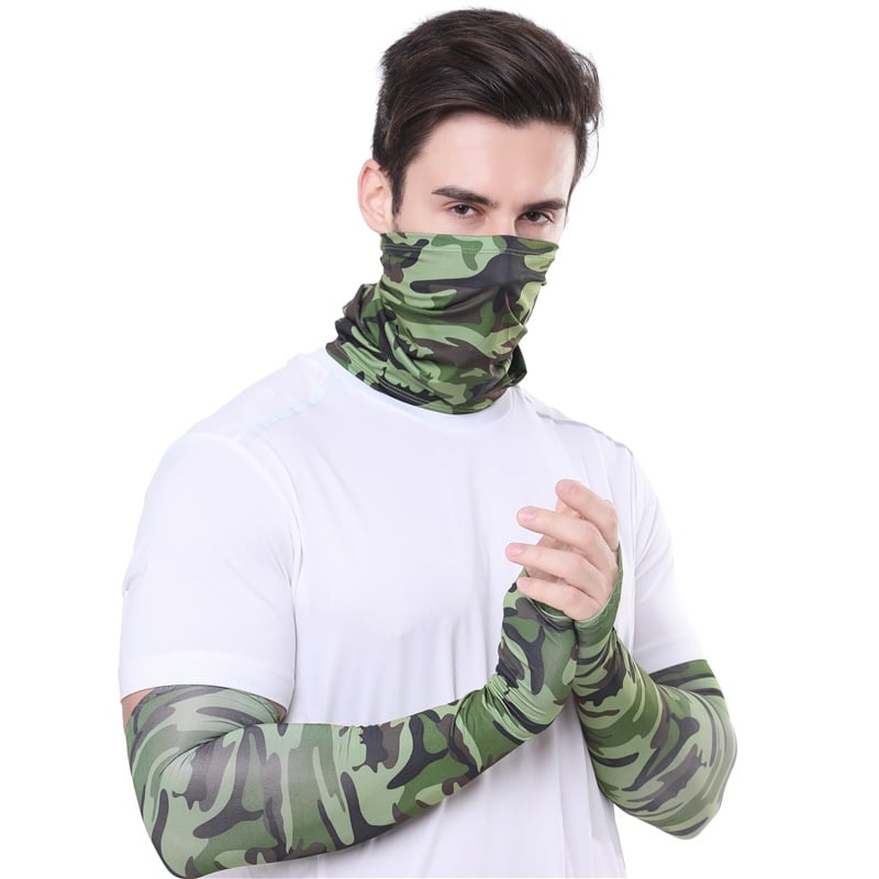 2 Pcs UV Sun Protection Set Neck Gaiter Face Cover Scarf Cooling Arm Sleeves for Cycling Running Fishing