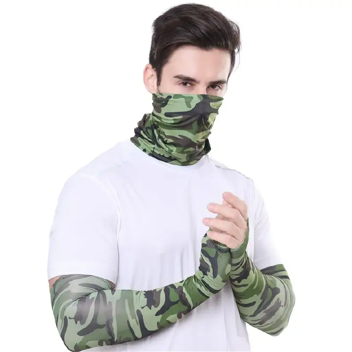 2 Pcs UV Sun Protection Set Neck Gaiter Face Cover Scarf Cooling Arm Sleeves for Cycling Running Fishing