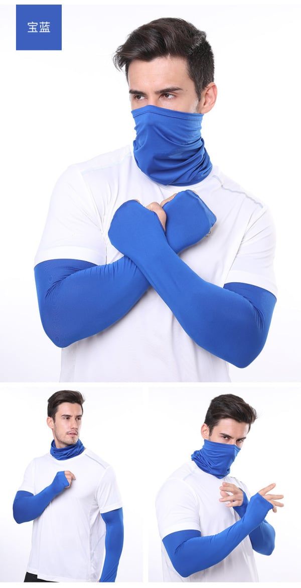 2 Pcs UV Sun Protection Set Neck Gaiter Face Cover Scarf Cooling Arm Sleeves for Cycling Running Fishing