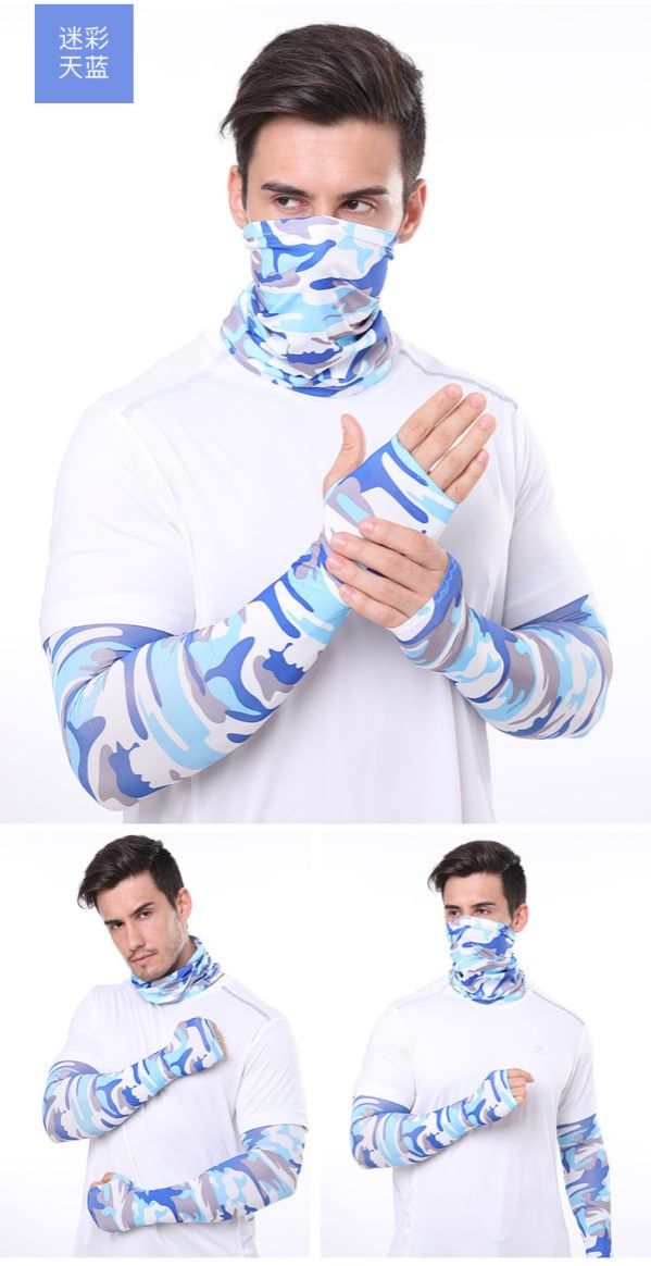 2 Pcs UV Sun Protection Set Neck Gaiter Face Cover Scarf Cooling Arm Sleeves for Cycling Running Fishing