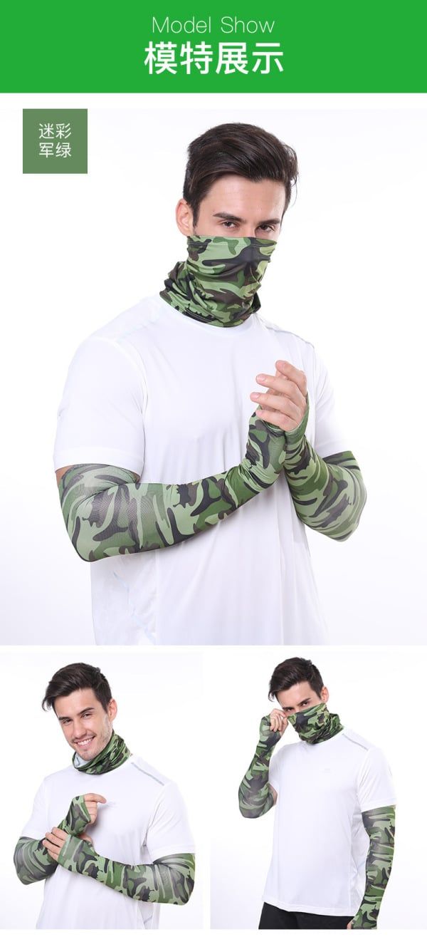 2 Pcs UV Sun Protection Set Neck Gaiter Face Cover Scarf Cooling Arm Sleeves for Cycling Running Fishing