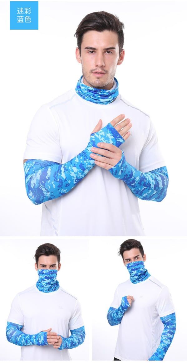 2 Pcs UV Sun Protection Set Neck Gaiter Face Cover Scarf Cooling Arm Sleeves for Cycling Running Fishing
