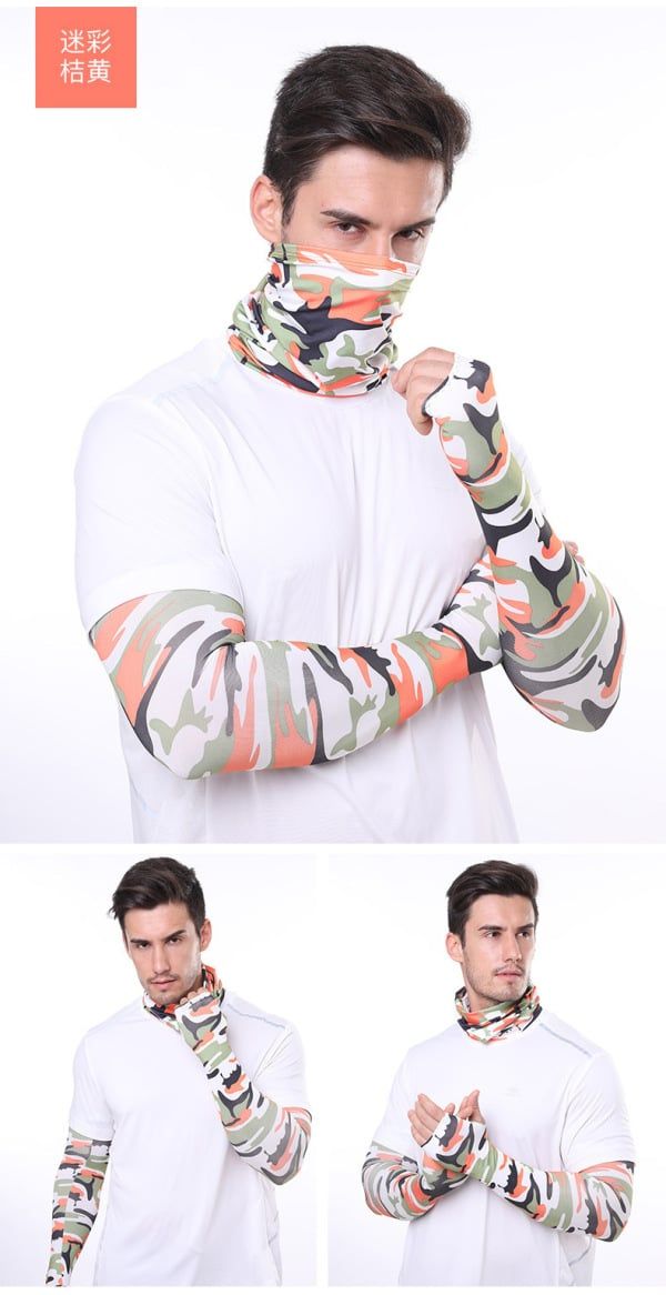 2 Pcs UV Sun Protection Set Neck Gaiter Face Cover Scarf Cooling Arm Sleeves for Cycling Running Fishing