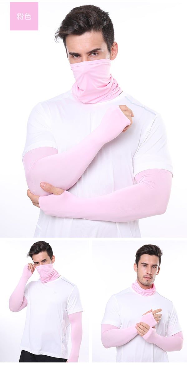 2 Pcs UV Sun Protection Set Neck Gaiter Face Cover Scarf Cooling Arm Sleeves for Cycling Running Fishing