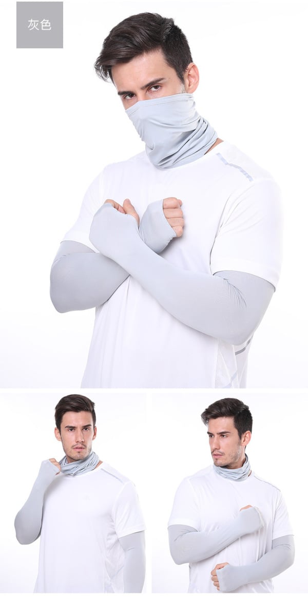2 Pcs UV Sun Protection Set Neck Gaiter Face Cover Scarf Cooling Arm Sleeves for Cycling Running Fishing