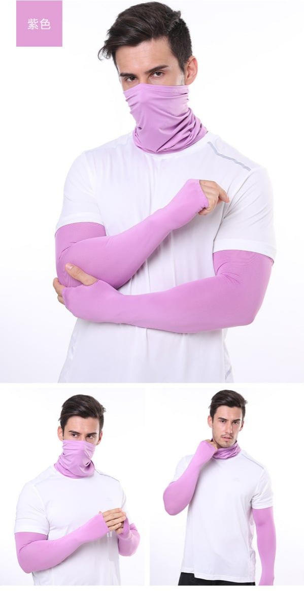 2 Pcs UV Sun Protection Set Neck Gaiter Face Cover Scarf Cooling Arm Sleeves for Cycling Running Fishing