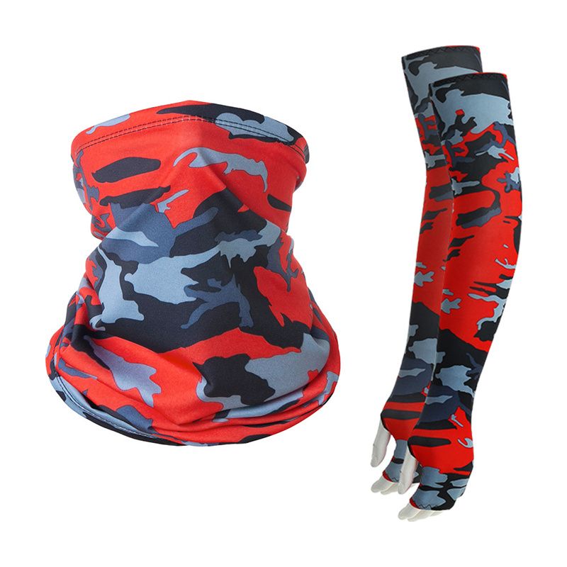 2 Pcs UV Sun Protection Set Neck Gaiter Face Cover Scarf Cooling Arm Sleeves for Cycling Running Fishing