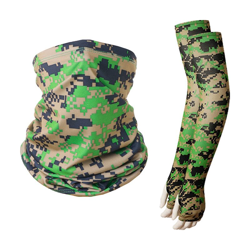 2 Pcs UV Sun Protection Set Neck Gaiter Face Cover Scarf Cooling Arm Sleeves for Cycling Running Fishing