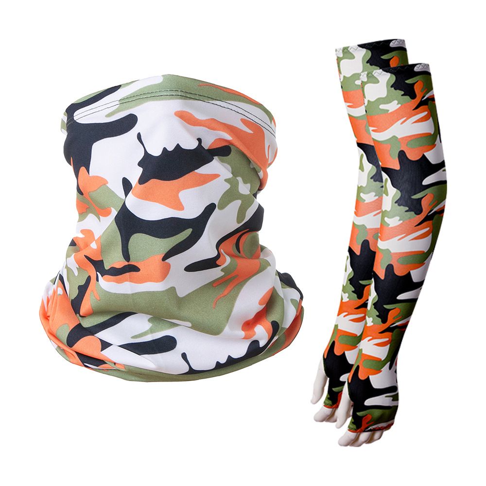 2 Pcs UV Sun Protection Set Neck Gaiter Face Cover Scarf Cooling Arm Sleeves for Cycling Running Fishing