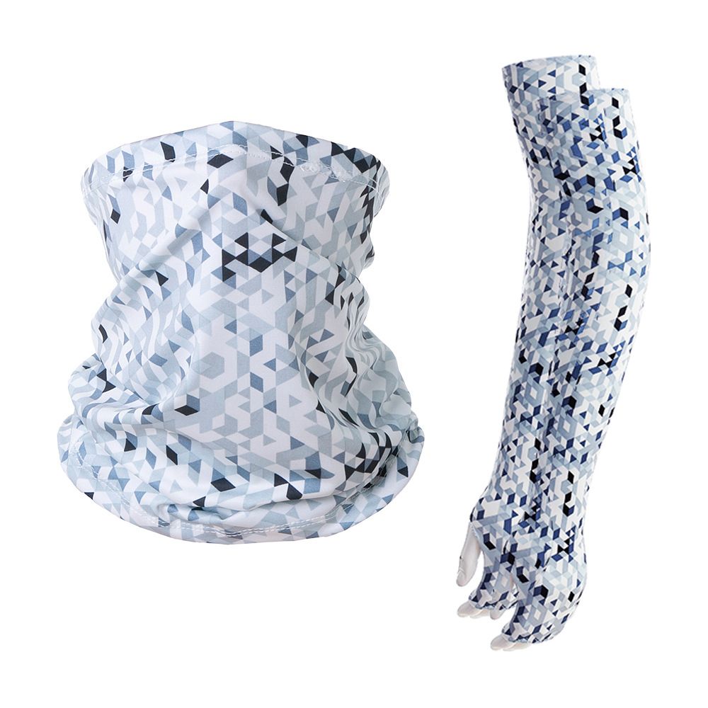 2 Pcs UV Sun Protection Set Neck Gaiter Face Cover Scarf Cooling Arm Sleeves for Cycling Running Fishing