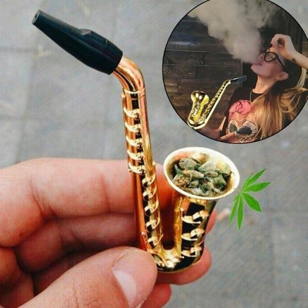 Unique Saxophone Mini Portable Smoking Pipes Metal Tobacco Pipe Hookah Gifts Size: 95mm*