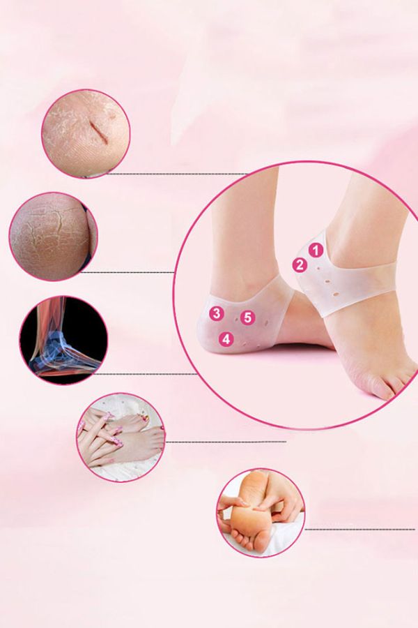 2pcs Silicone Heel Socks Gel Footing Care Pad With Hole Feet Cracked Skin Moisturizing Foot Care Anti Cracking Protective Sleeve