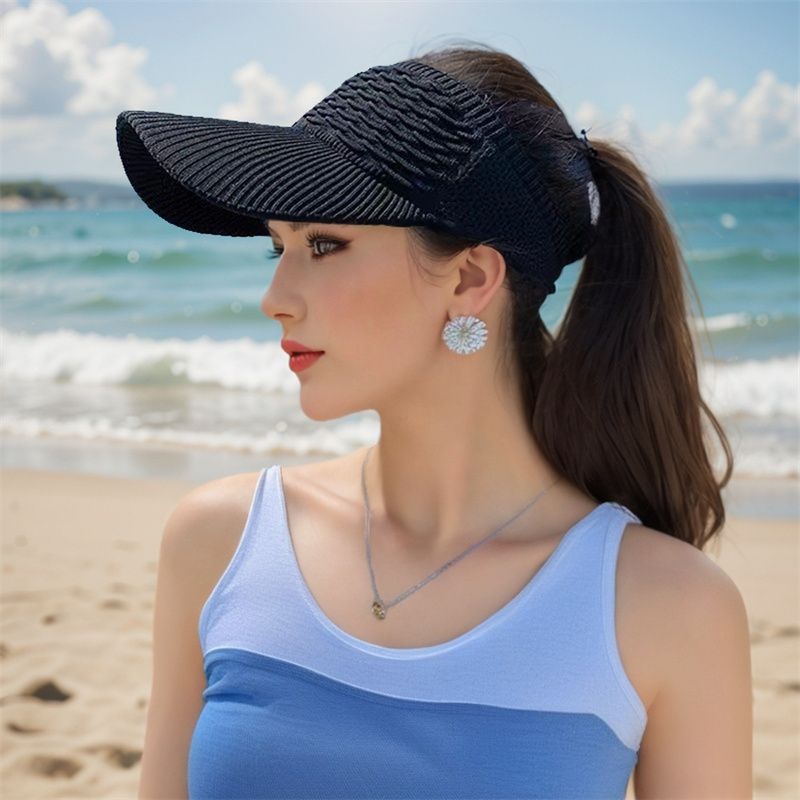 1pc Women Anti-UV Sun Hats Breathable Adjustable Empty Top Visor Caps for Tennis Golf Running Travel Beach Sport Outdoor Hat