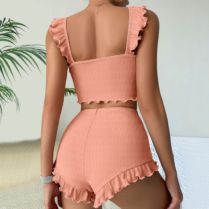 New Women Pajama Set Bow Small Fly Sleeve Straps Crop Top & Elastic Waist Shorts 2 Pieces Female Sleepwear Summer Nightwear