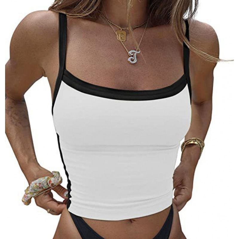 Sleeveless Knitted Crop Tops Green Sexy Basic PatchworkSummer Casual Cami Backless Women Vintage Tank Top