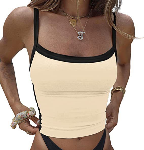Sleeveless Knitted Crop Tops Green Sexy Basic PatchworkSummer Casual Cami Backless Women Vintage Tank Top