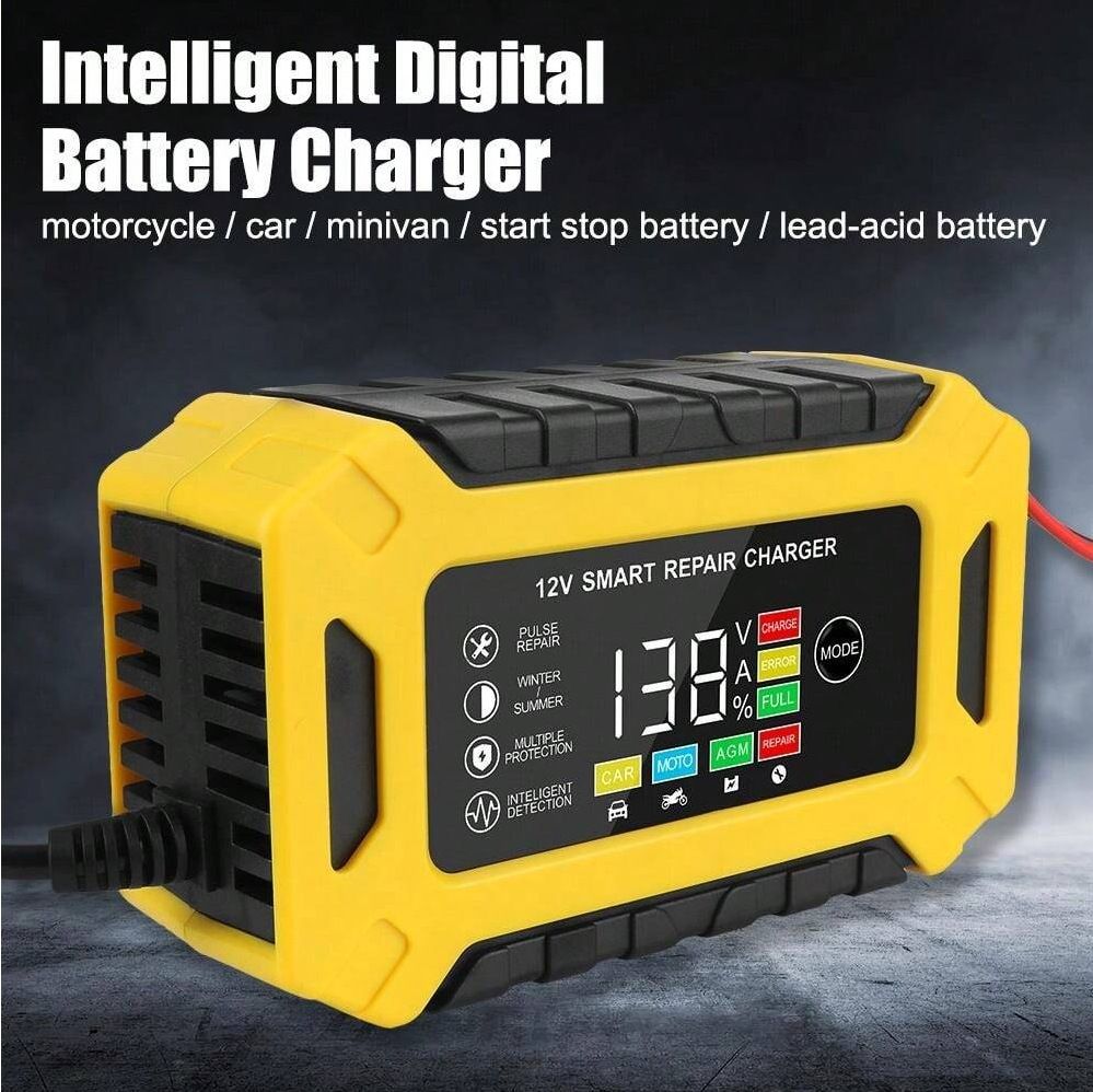 12V 6A Smart Truck Motorcycle Charger Wet Dry Lead Acid Gel Charger Car Auto Battery Charger Pulse Repair Digital LCD Display