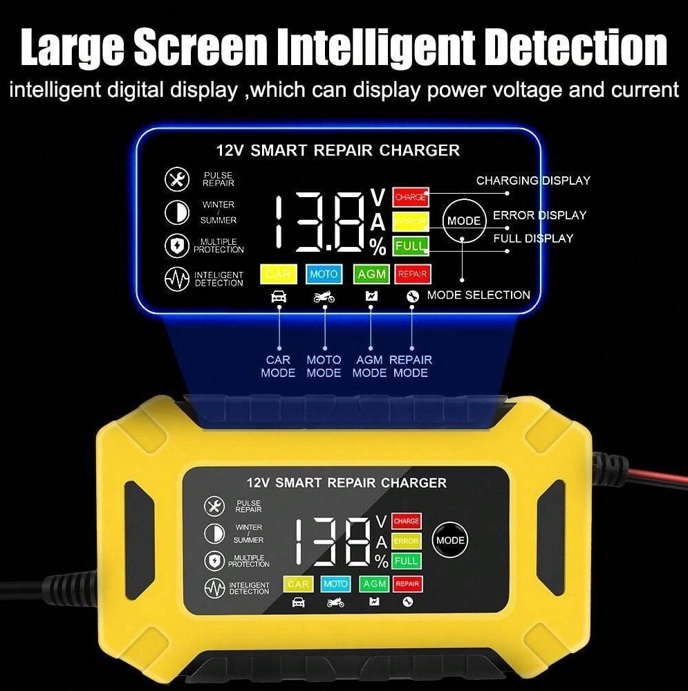 12V 6A Smart Truck Motorcycle Charger Wet Dry Lead Acid Gel Charger Car Auto Battery Charger Pulse Repair Digital LCD Display