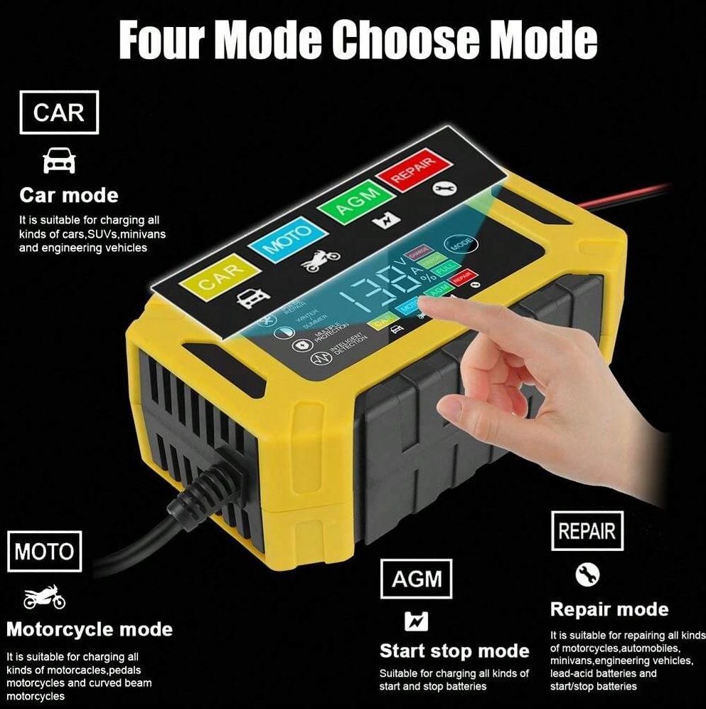 12V 6A Smart Truck Motorcycle Charger Wet Dry Lead Acid Gel Charger Car Auto Battery Charger Pulse Repair Digital LCD Display