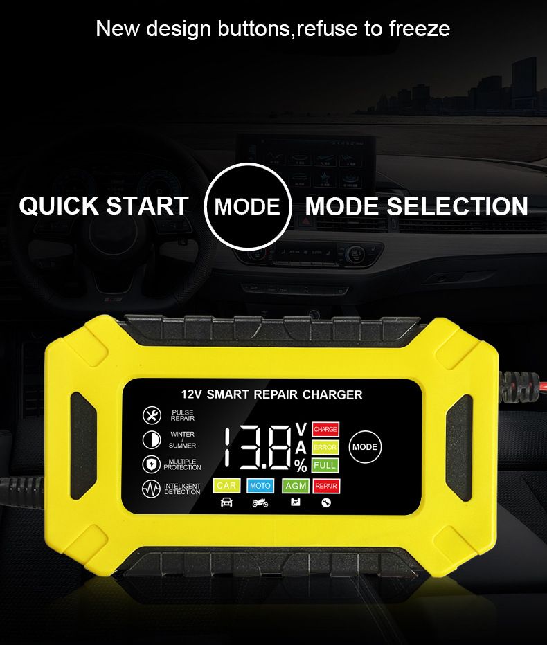 12V 6A Smart Truck Motorcycle Charger Wet Dry Lead Acid Gel Charger Car Auto Battery Charger Pulse Repair Digital LCD Display