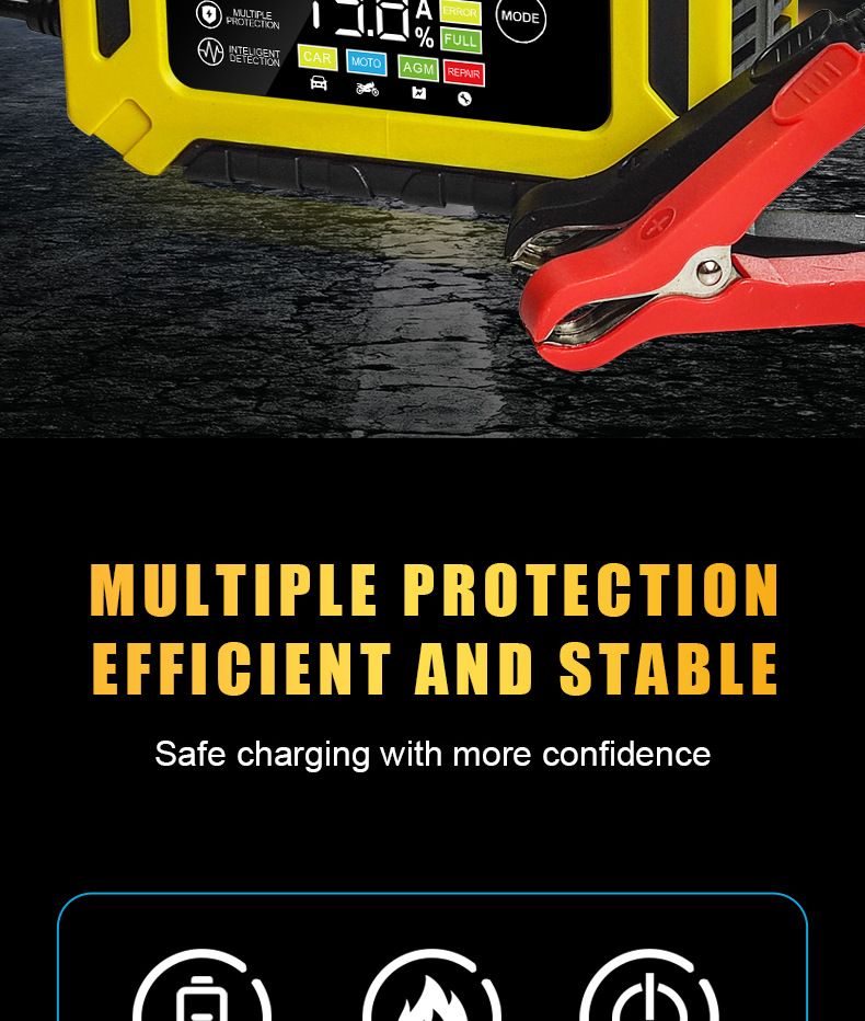 12V 6A Smart Truck Motorcycle Charger Wet Dry Lead Acid Gel Charger Car Auto Battery Charger Pulse Repair Digital LCD Display