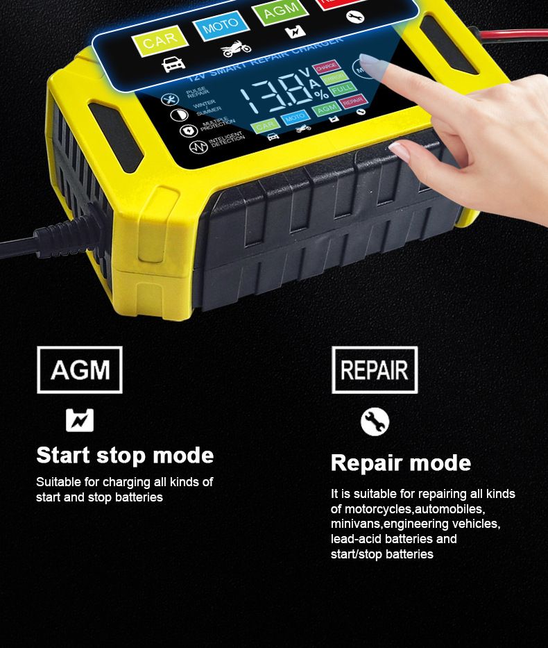 12V 6A Smart Truck Motorcycle Charger Wet Dry Lead Acid Gel Charger Car Auto Battery Charger Pulse Repair Digital LCD Display