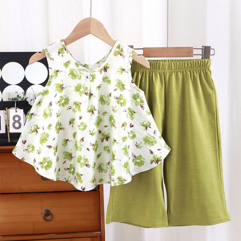 Summer Baby Girls Suit Purple Butterfly Print Round Neck Skirt+Pants 2 Pieces Sets Kids Clothes