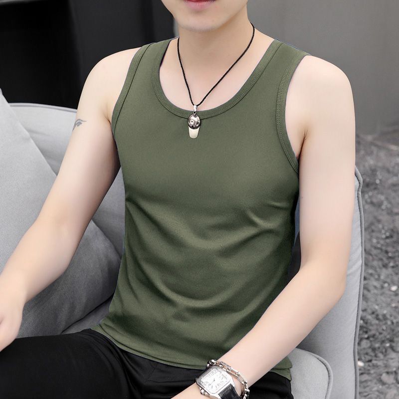 Ice Silk Cool Touch Feeling Men's round-neck Vest Summer Fashion Solid Color Simple Soft Comfortable Slim Fit  Sleeveless Top