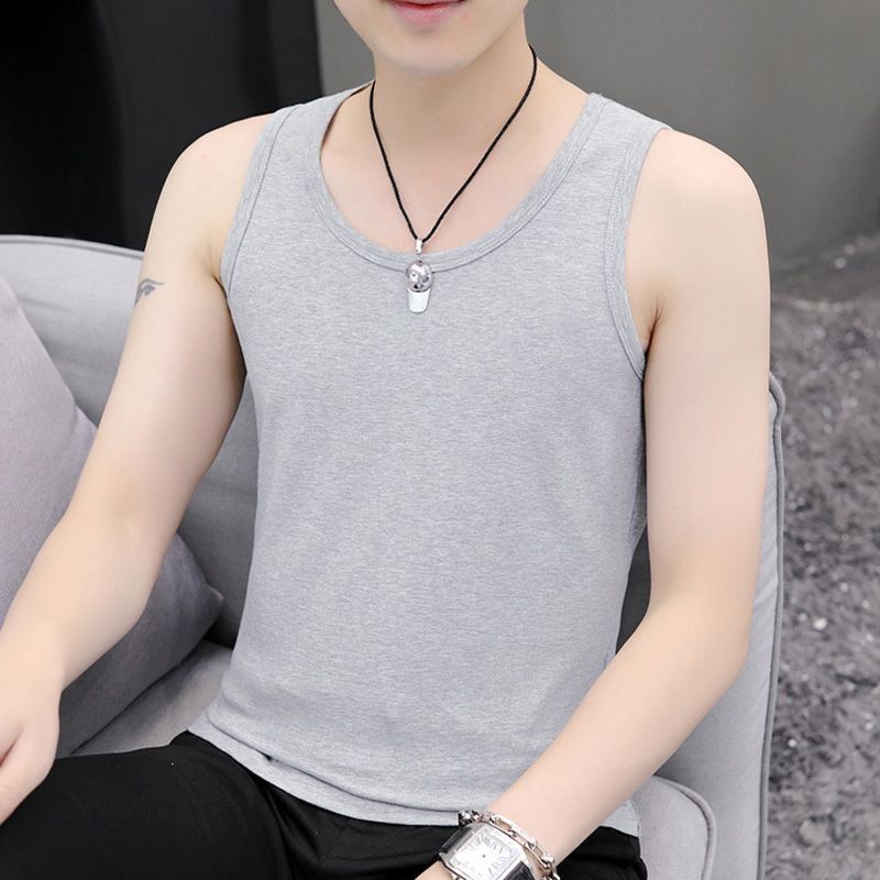 Ice Silk Cool Touch Feeling Men's round-neck Vest Summer Fashion Solid Color Simple Soft Comfortable Slim Fit  Sleeveless Top