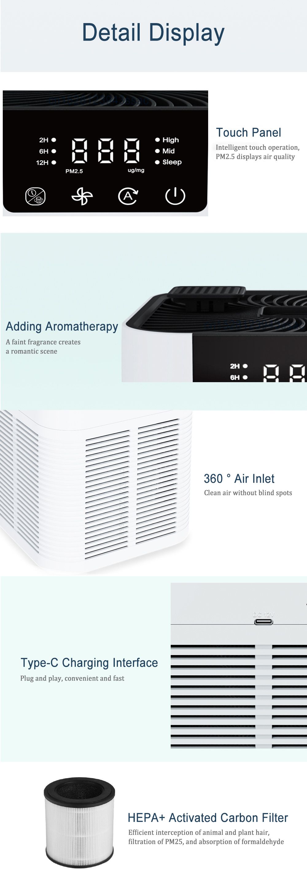 Air Purifier Smoke Odor Negative Ion Generator with Aromatherapy Air Cleaner for Household HEPA Filter Efficient Purifying Air