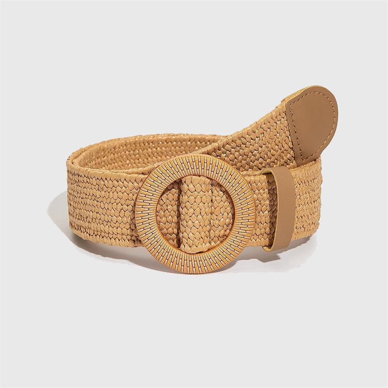 New Women  Braided Belt SummerStraw Woven Belt Beach Style Elastic Wide Waistband Boho Dress Decorative Belt