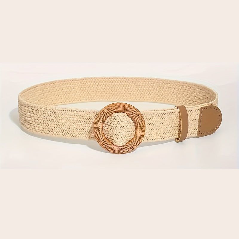 New Women  Braided Belt SummerStraw Woven Belt Beach Style Elastic Wide Waistband Boho Dress Decorative Belt