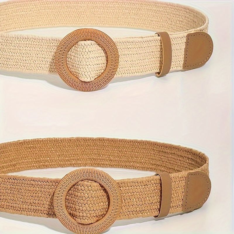 New Women  Braided Belt SummerStraw Woven Belt Beach Style Elastic Wide Waistband Boho Dress Decorative Belt