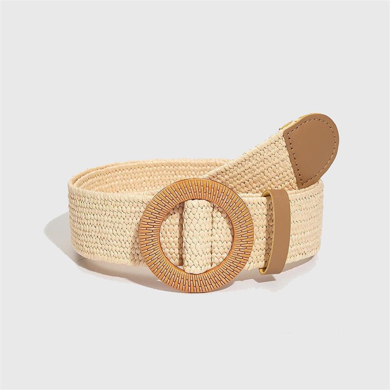 New Women  Braided Belt SummerStraw Woven Belt Beach Style Elastic Wide Waistband Boho Dress Decorative Belt
