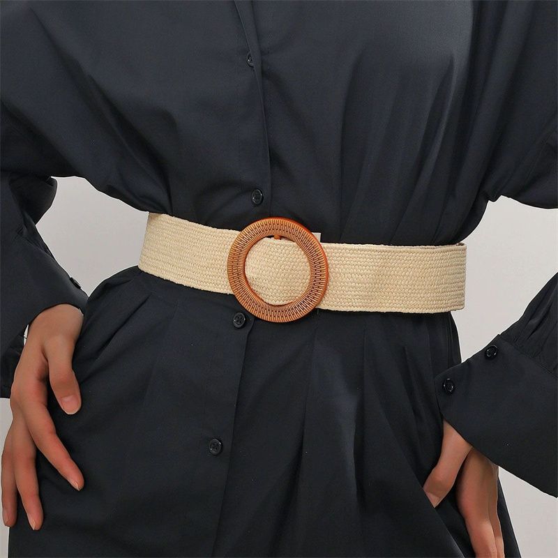 New Women  Braided Belt SummerStraw Woven Belt Beach Style Elastic Wide Waistband Boho Dress Decorative Belt