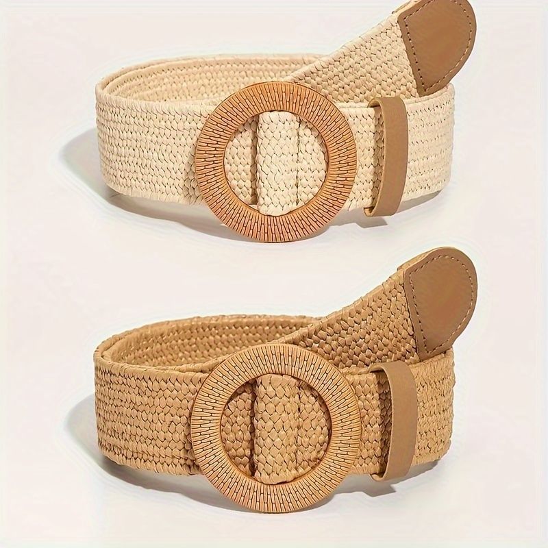 New Women  Braided Belt SummerStraw Woven Belt Beach Style Elastic Wide Waistband Boho Dress Decorative Belt