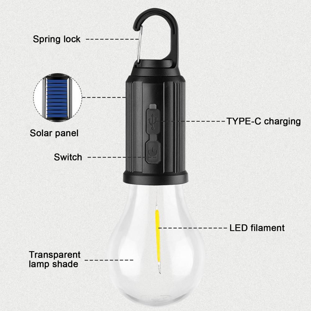 Solar Powered Camping Light Waterproof Flicker Free Tent Lamp Solar Power Emergency Light Bright LED Solar Lantern Outdoor Tools