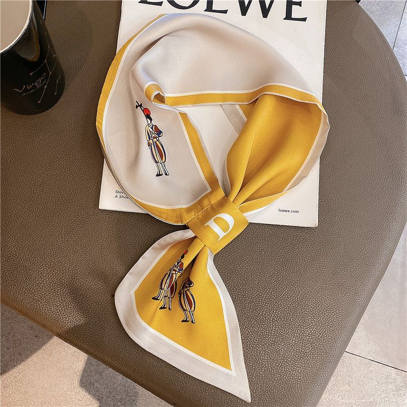 Spring Ear Silk Scarf Women Striped PrintTie Band Ladies Neck Scarf