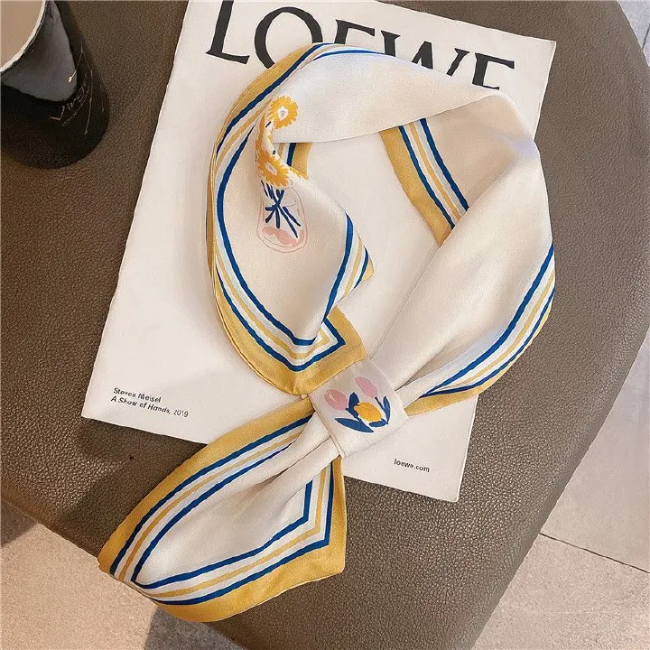 Spring Ear Silk Scarf Women Striped PrintTie Band Ladies Neck Scarf
