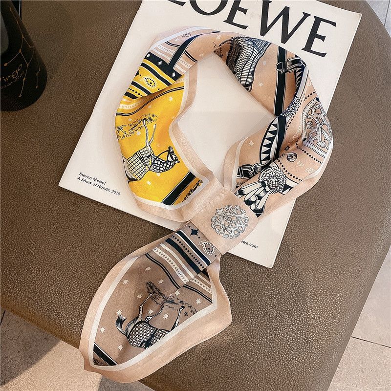 Spring Ear Silk Scarf Women Striped PrintTie Band Ladies Neck Scarf