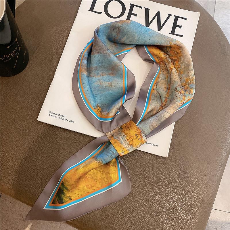 Spring Ear Silk Scarf Women Striped PrintTie Band Ladies Neck Scarf