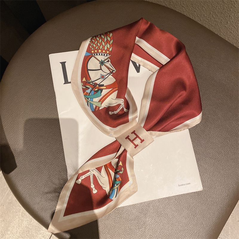 Spring Ear Silk Scarf Women Striped PrintTie Band Ladies Neck Scarf