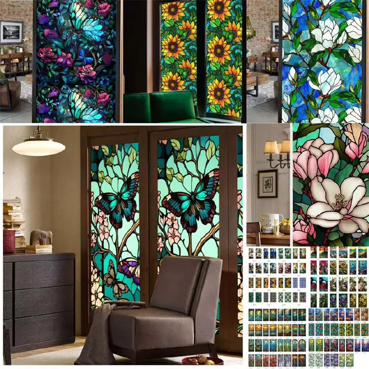 Stained Glass Frosted Film static Cling Film bathroom Glass Window Decals For Windows Film