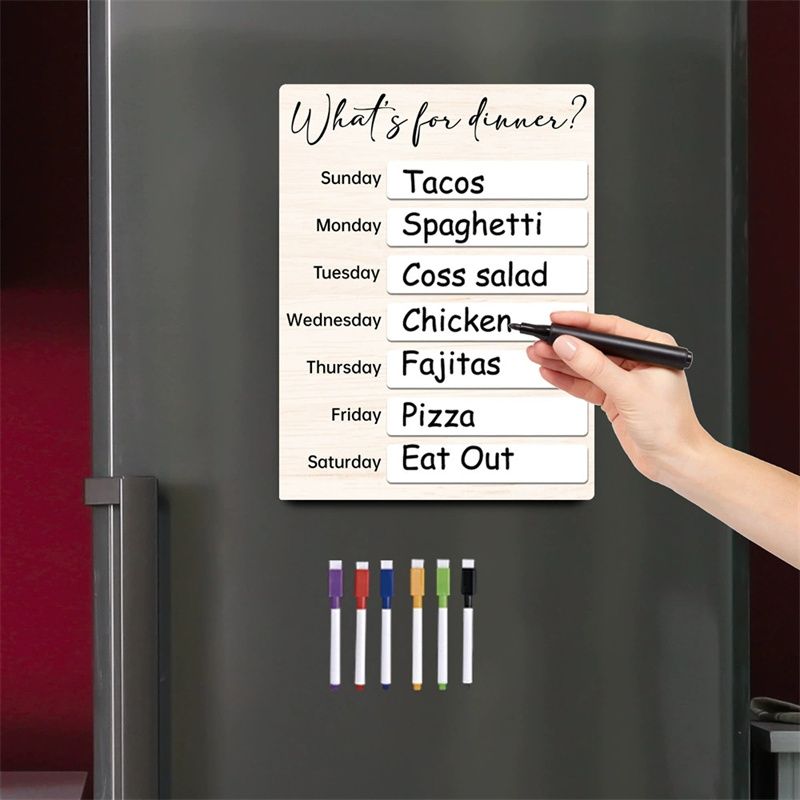 1 set Magnetic Menu Dry Erase Fridge  Note Board Wooden Meal Sheet Board Magnetic Fridge Magnets